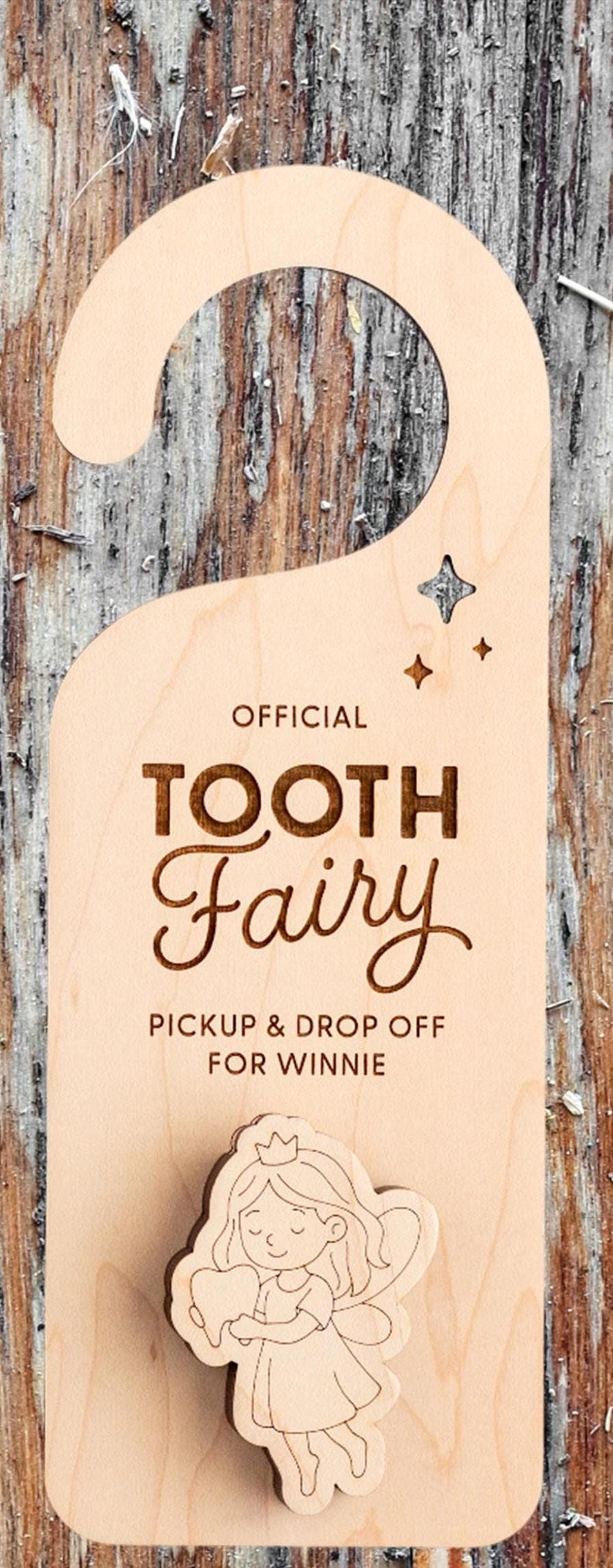 Wooden Tooth Fairy Door Hanger Set for Kids - Unique Tooth Pickup Station Sign