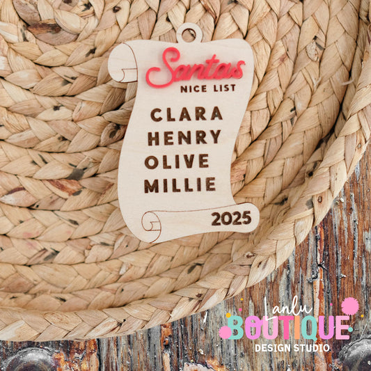 Santa's Nice List Ornament 2025 | Custom Family Christmas Decoration Gift