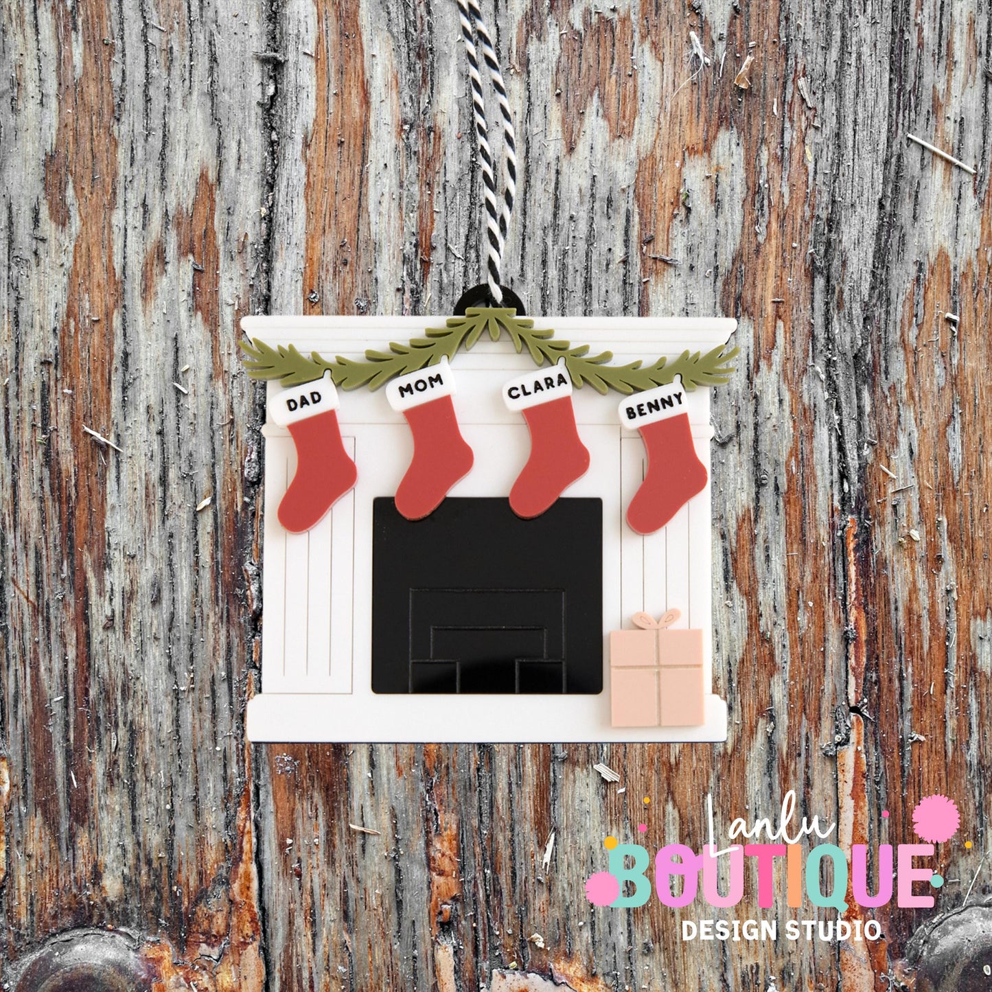 Family Christmas Ornament - Custom Fireplace Stocking Holiday Decor Gift