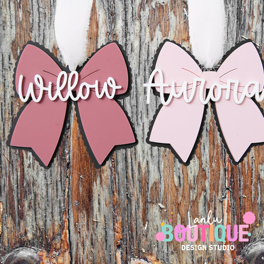 Scalloped Bow Bag Tags or Ornament  - Custom Name Tags for Backpacks and Luggage