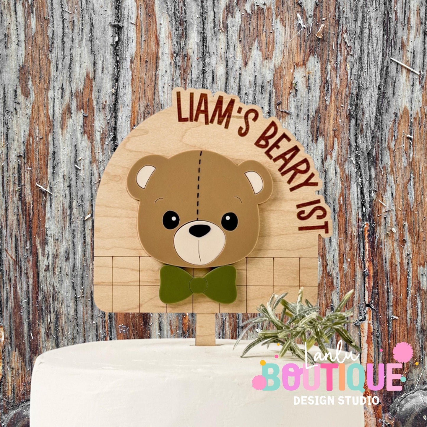 Teddy Bear Personalized First Birthday Cake Topper - Custom Wood Beary 1st Birthday Decoration