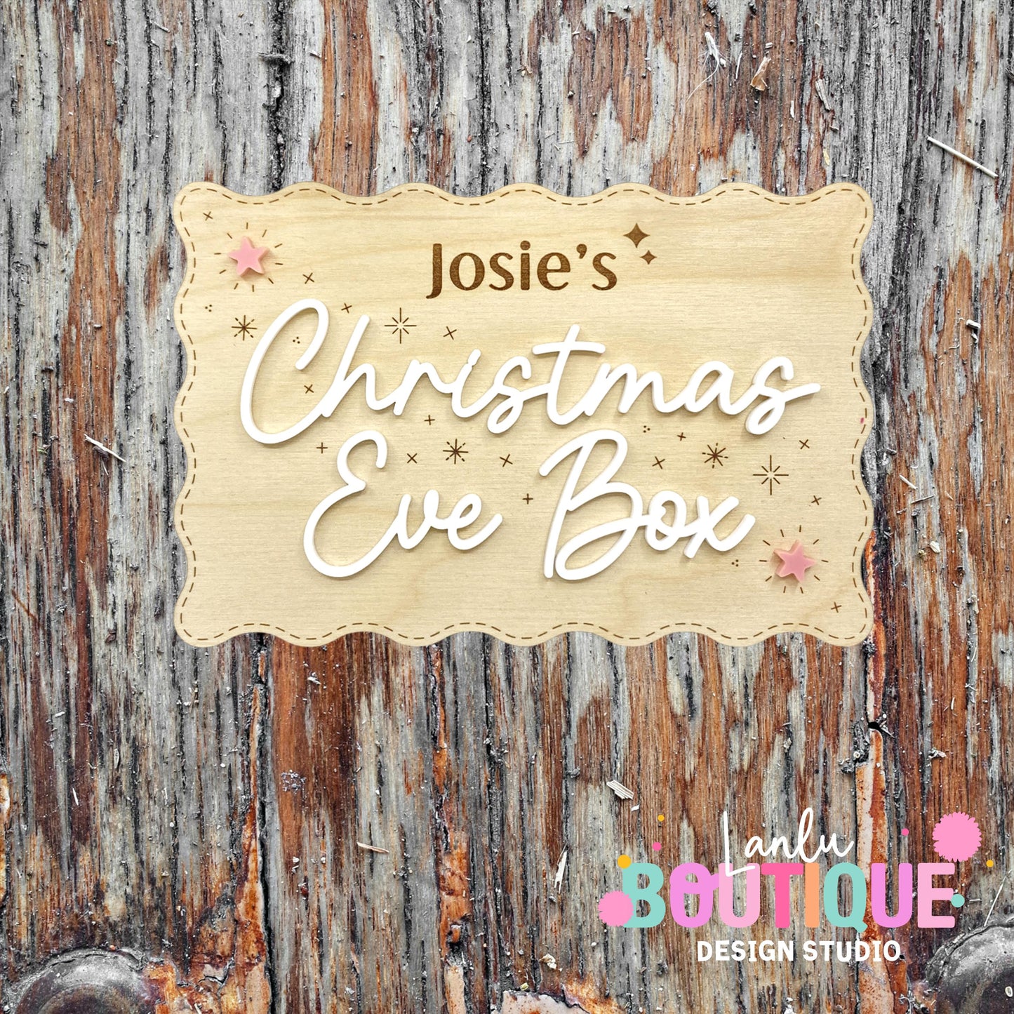 Christmas Eve Box Personalized Sign Tag - Custom Wooden Plaque for Holiday Gifts