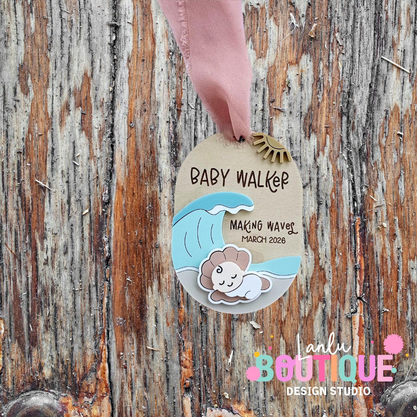 Baby Ornament - Making Waves - Custom Baby Shower Gift - Nursery Keepsake - Baby Announcement