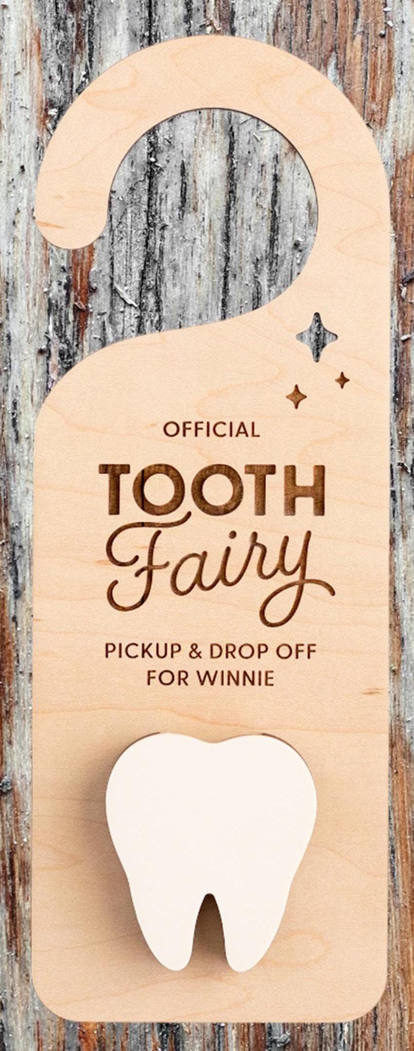 Wooden Tooth Fairy Door Hanger Set for Kids - Unique Tooth Pickup Station Sign