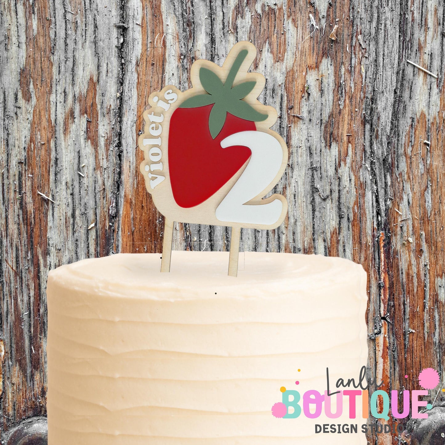 Personalized Strawberry Birthday Cake Topper - Custom Wood Decoration for Child's Special Day