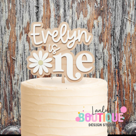 Custom Flower Birthday Cake Topper - Personalized Wood Birthday Decoration for Kids