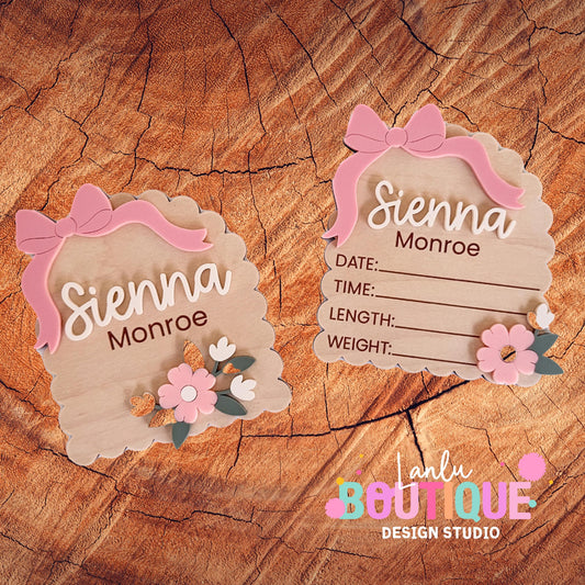 Personalized Floral Birth Announcement Plaque with Custom Name and Baby Details