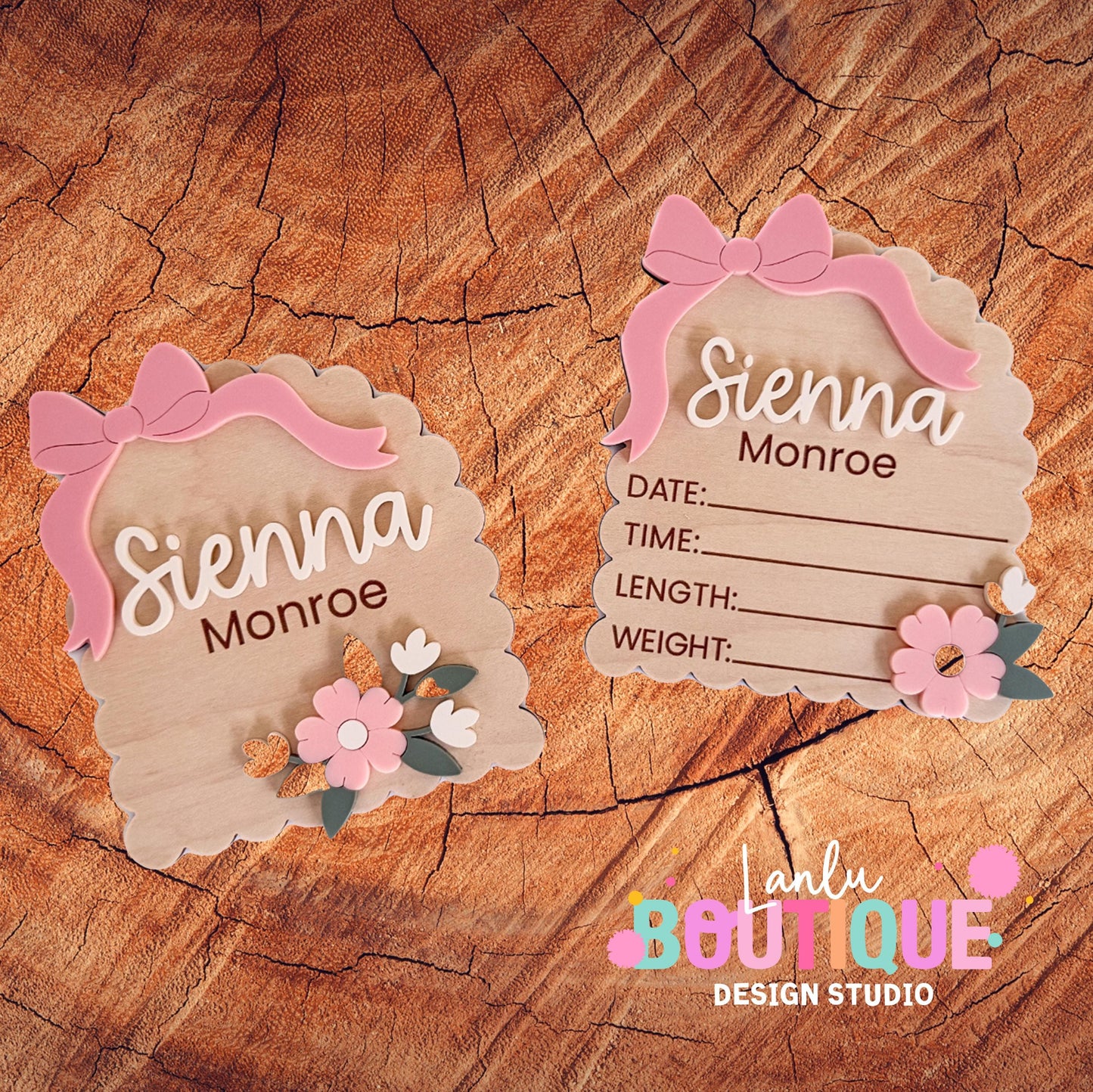 Personalized Floral Birth Announcement Plaque with Custom Name and Baby Details
