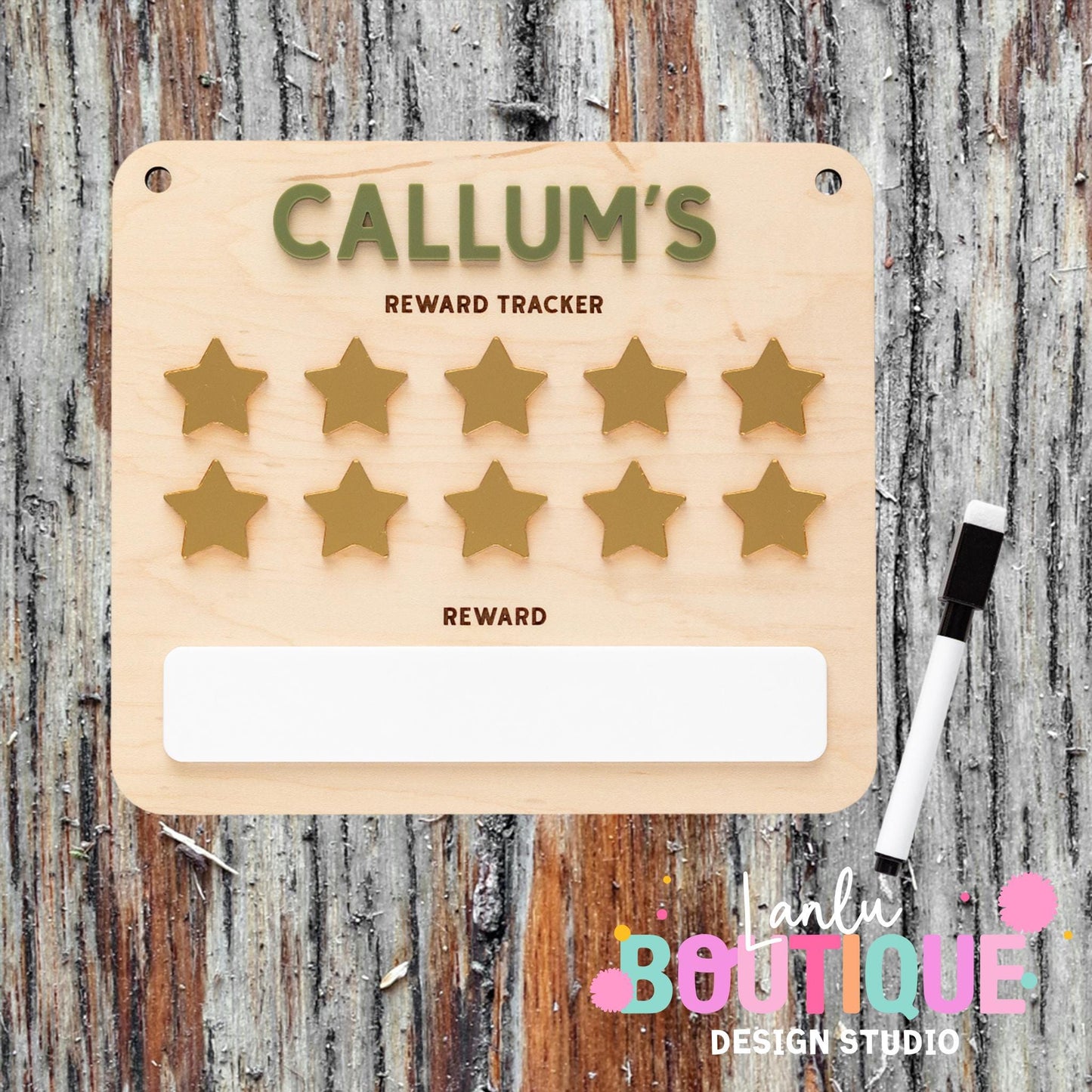 Personalized Wooden Reward Chart for Kids - Incentive Star or Flower Tracker - Custom Name Motivation Board