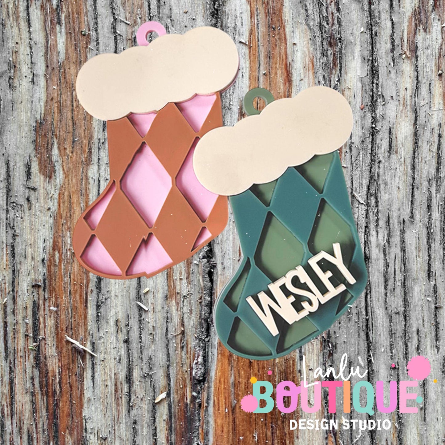 Traditional Christmas Argyle Stocking Ornament - Personalized Holiday Decor