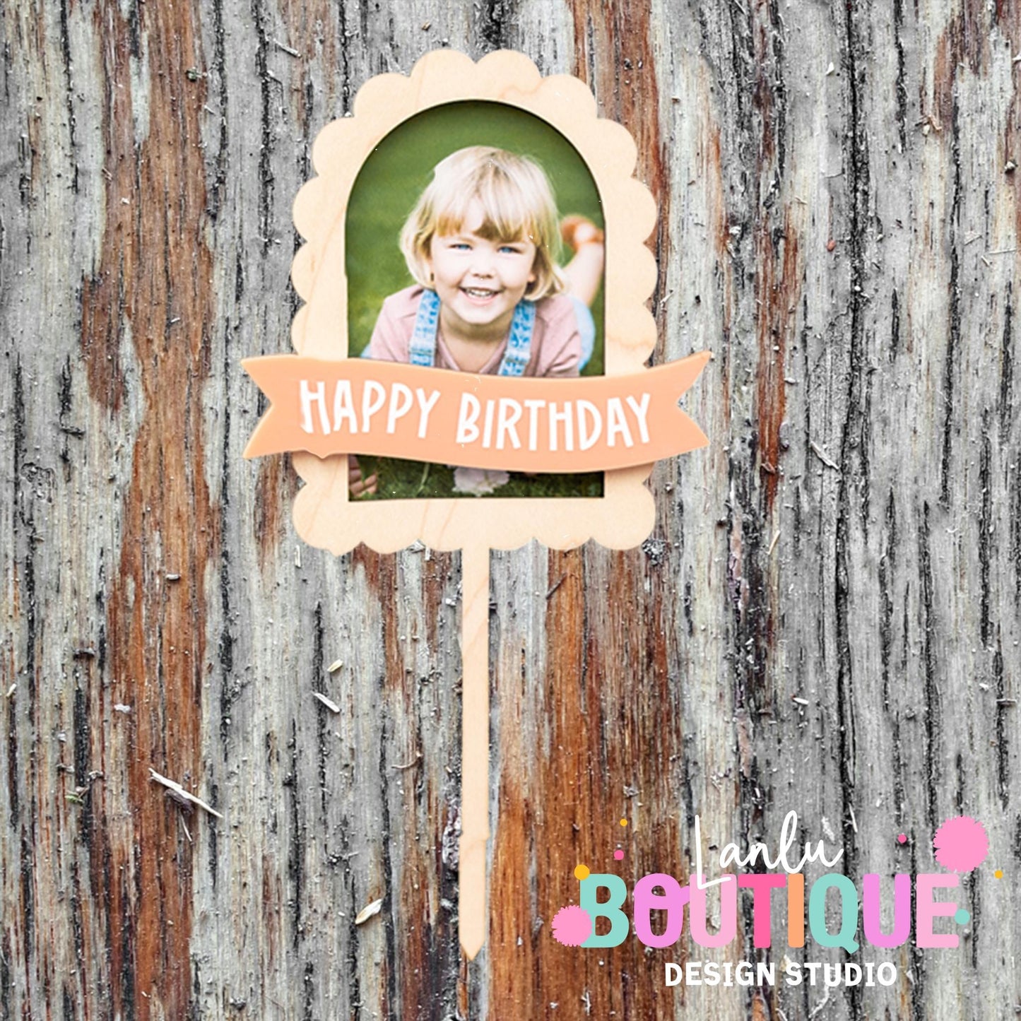 Happy Birthday Photo Birthday Cake Topper - Custom Wood Decoration for Special Day