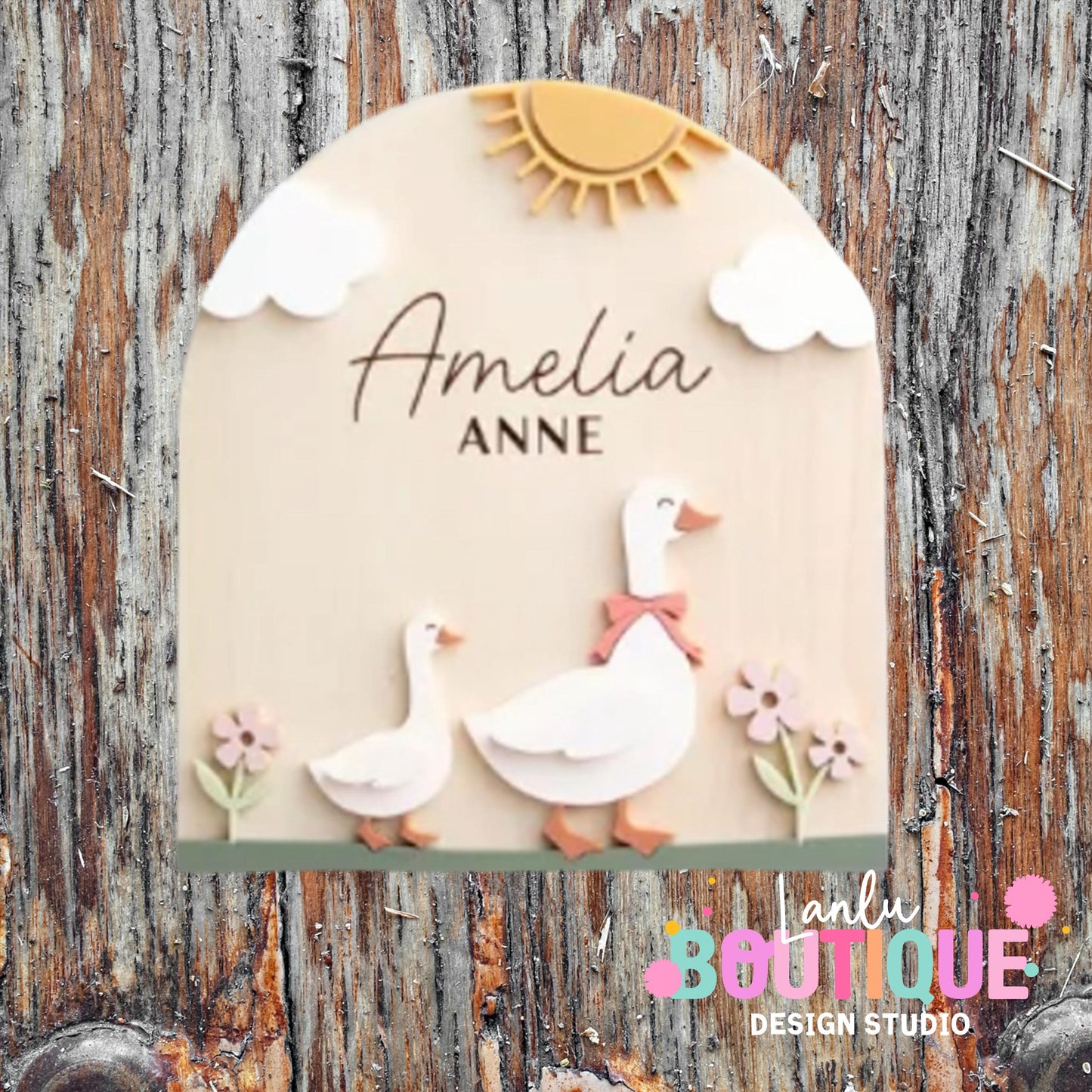 Goose Name Arch Decor - Custom Wooden Floral Art for Nursery and Home