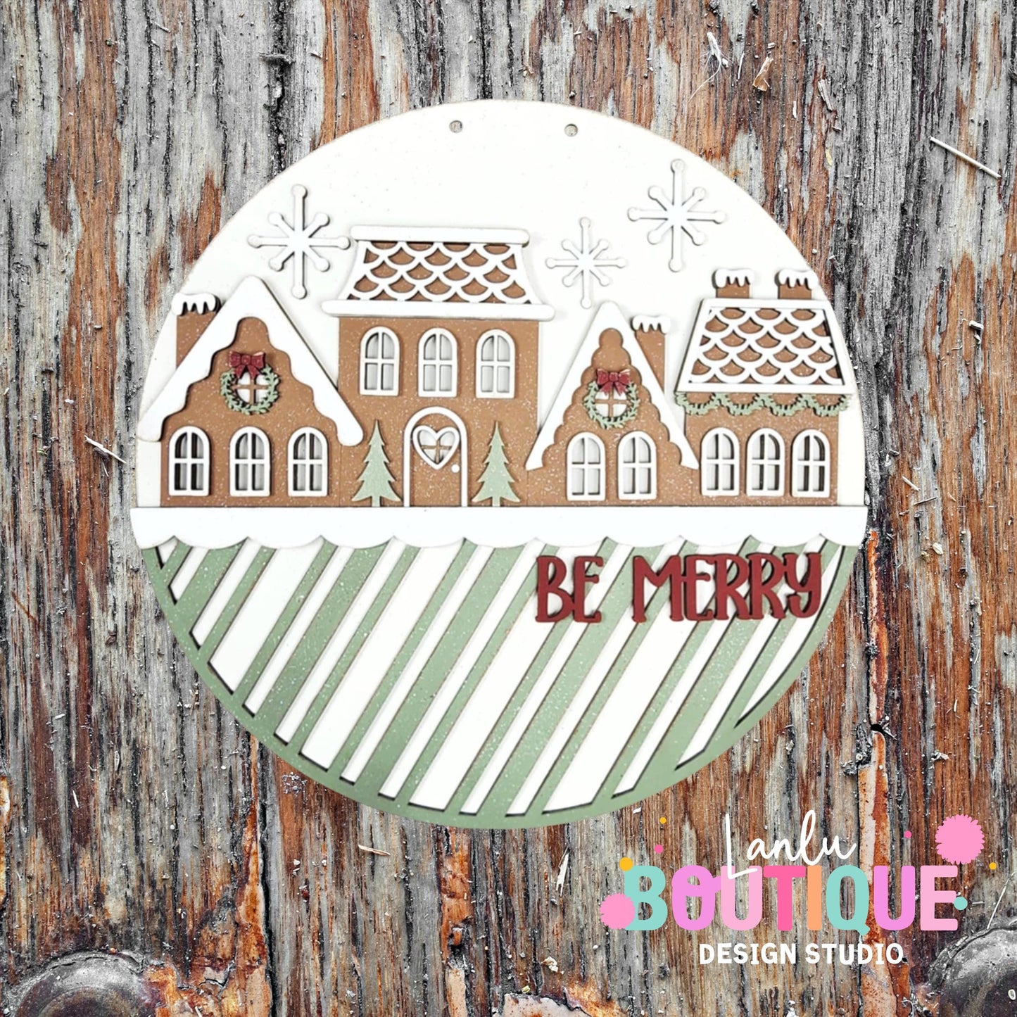 Christmas Gingerbread Door Hanger - Be Merry Holiday Decor