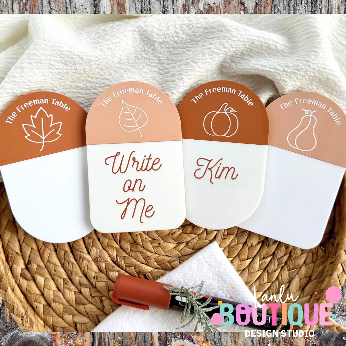 Reusable Fall Table Place Cards – Personalized Autumn Decor for Thanksgiving & Dinner Parties