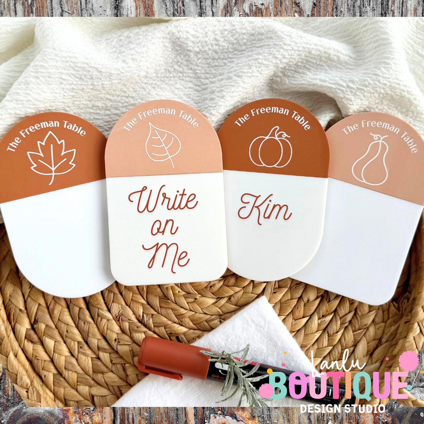 Reusable Fall Table Place Cards – Personalized Autumn Decor for Thanksgiving & Dinner Parties