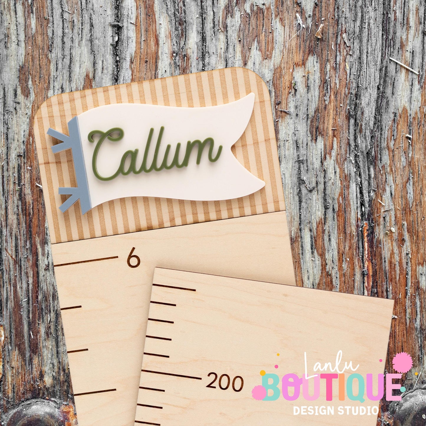 Personalized Pennant Flag Ruler with Name Decoration – Custom Woodcraft for Kids & Teachers