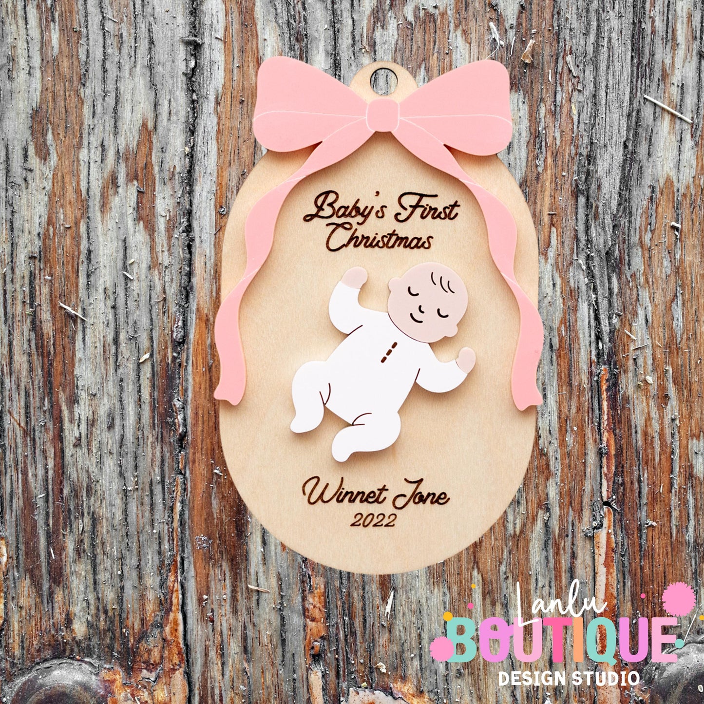 Baby’s First Christmas Ornament - Custom Wooden Keepsake with Name and Year