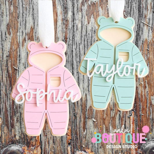 Baby Christmas Ornament - Custom Name Onesie Keepsake - Baby's First Christmas Gift