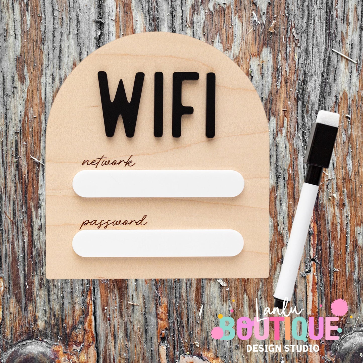 Rustic Guest Wifi Arch Dry Erase Sign - Wooden Wifi Password Board for Home or Office