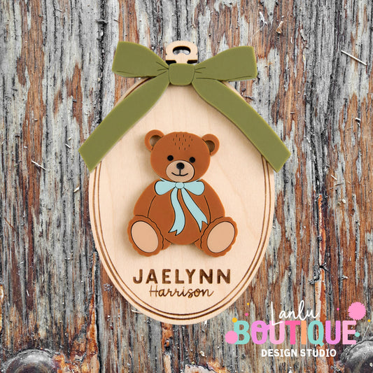 Vintage Bear Christmas Ornament - Custom Wood Decoration, Rustic Holiday Gift, Keepsake for Kids