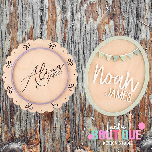 Bow Banner Oval Round Name Sign - Custom Wooden Nursery Wall Decor