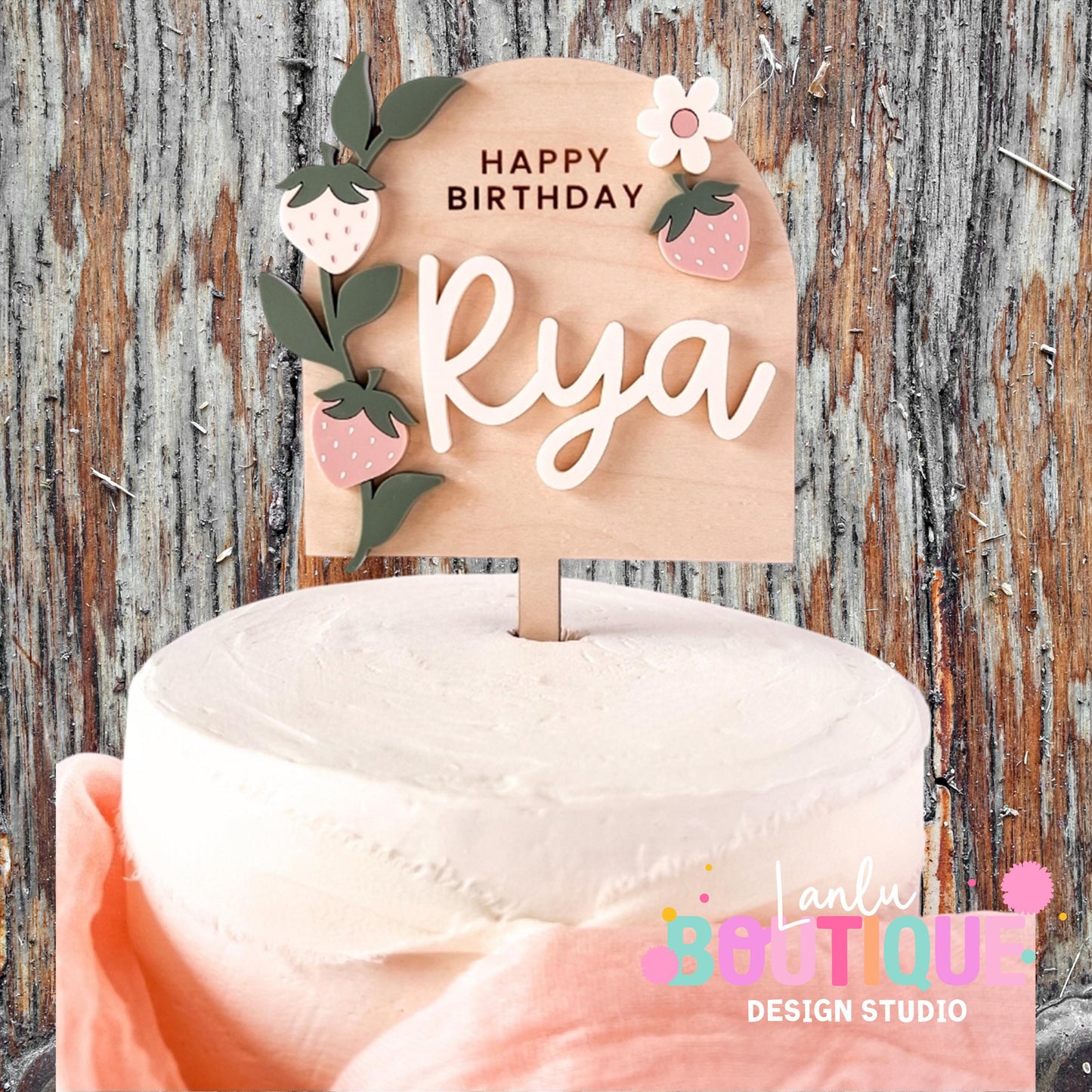 Strawberry Birthday Cake Topper for Kids - Custom Name and Age Party Decoration