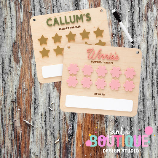 Personalized Wooden Reward Chart for Kids - Incentive Star or Flower Tracker - Custom Name Motivation Board