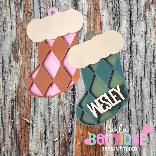 Traditional Christmas Argyle Stocking Ornament - Personalized Holiday Decor
