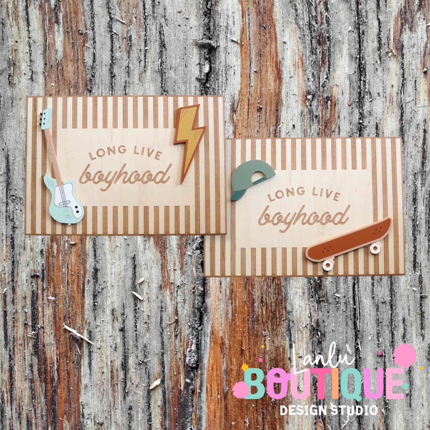 Hand Painted Long Live Boyhood Sign - Striped Decor for Kids Room, Personalized Wall Art Gift