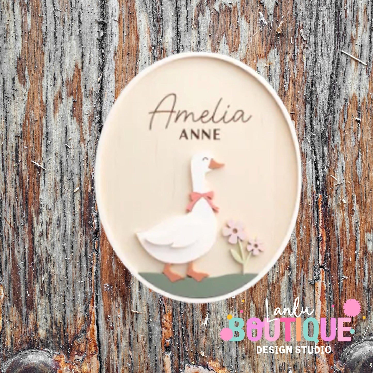 Goose Oval Name Sign - Custom Nursery Wall Decor - Unique Baby Gift