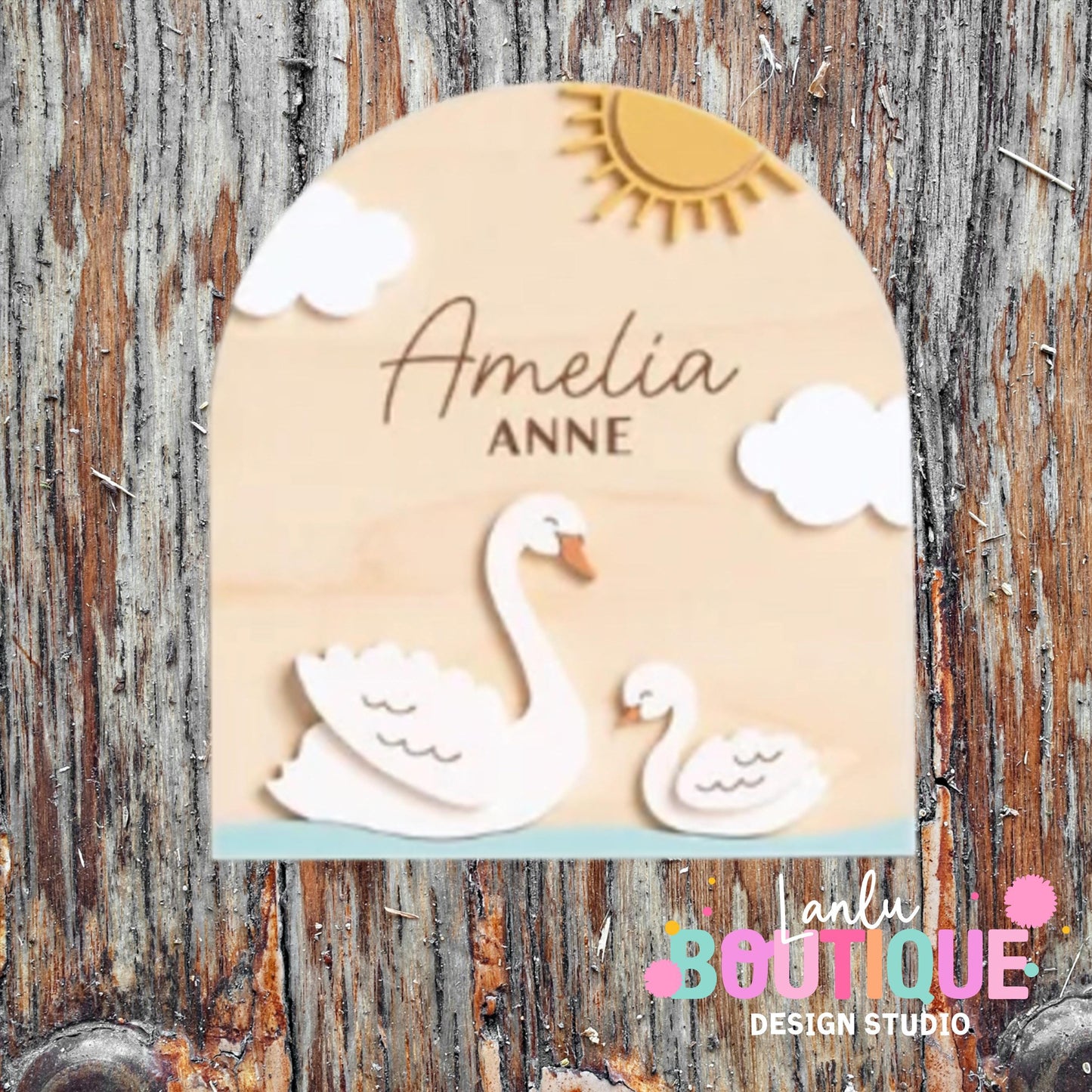 Swan Name Arch Decor - Custom Wooden Floral Art for Home and Nursery
