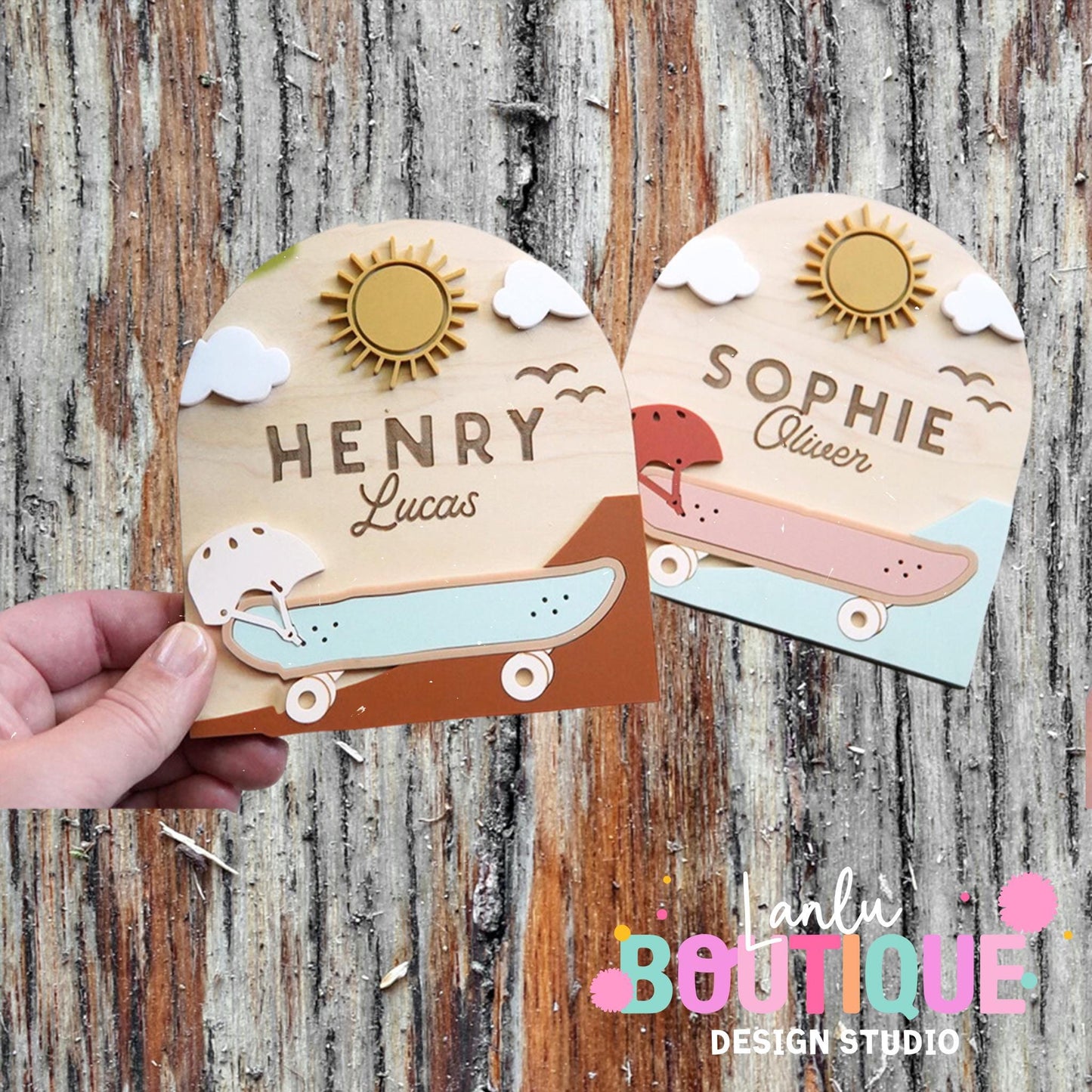 Wooden Skateboard Personalized  Name Sign - Custom Nursery Decor, Kids Room Wall Art, Baby Shower Gift