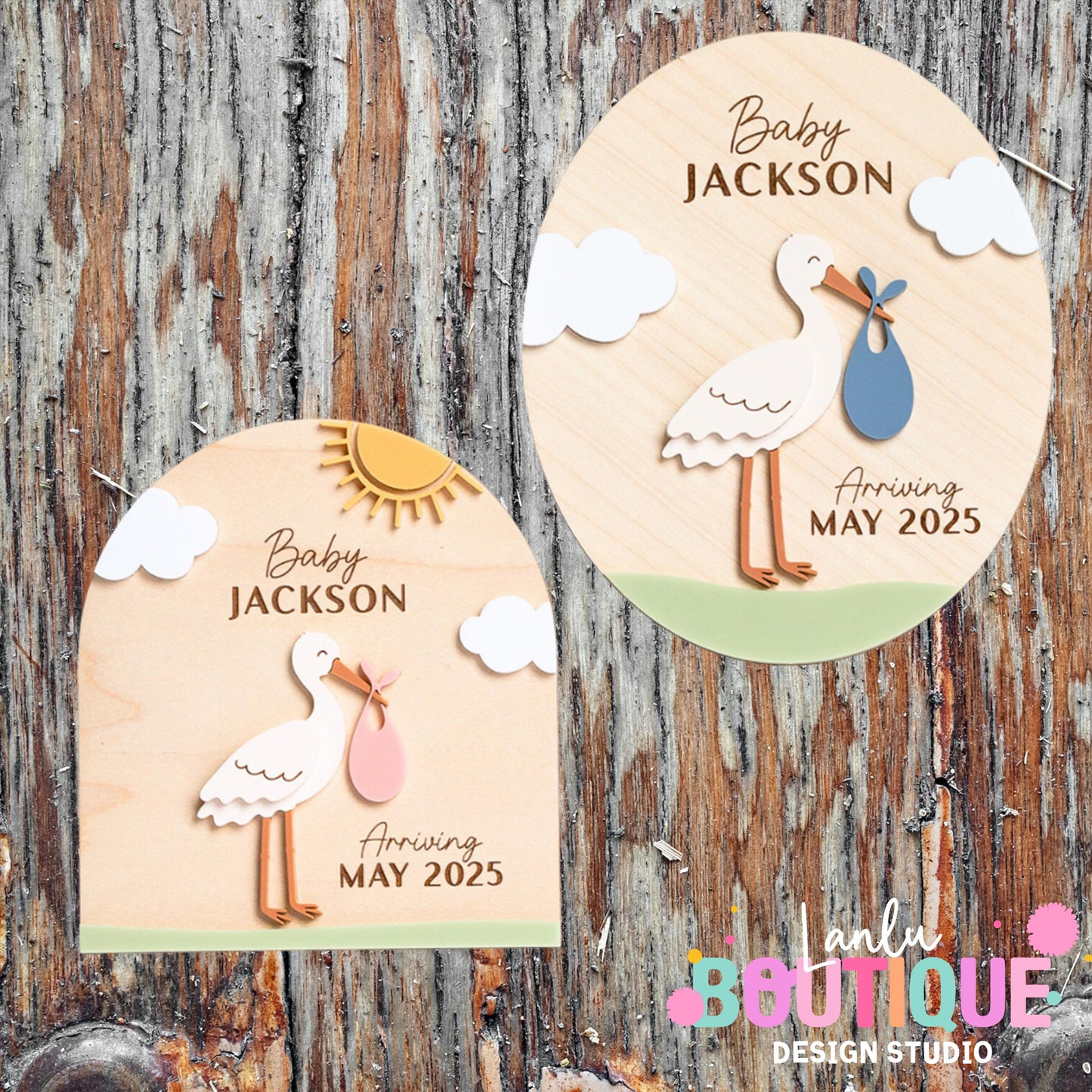 Stork Birth Announcement Sign - Custom Baby Arrival Decor Gift