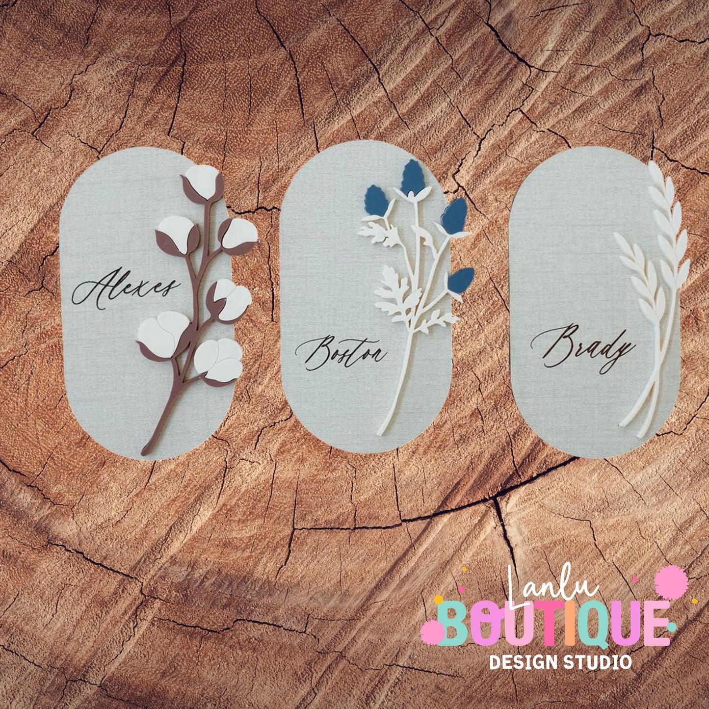 Floral Oval Name Plate - Custom Wooden Wall Decor, Unique Gift, Home Accent