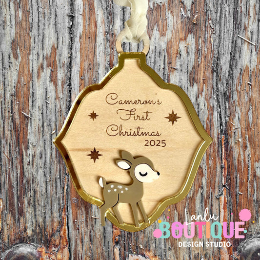 Baby's First Christmas Ornament 2023 with Cute Deer Design - Custom Holiday Keepsake