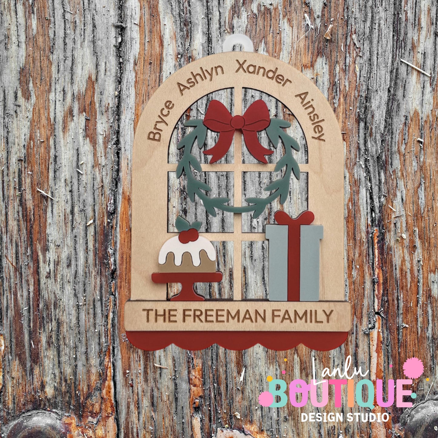 Window Family Christmas Ornament - Custom Wooden Holiday Decor Gift 2023