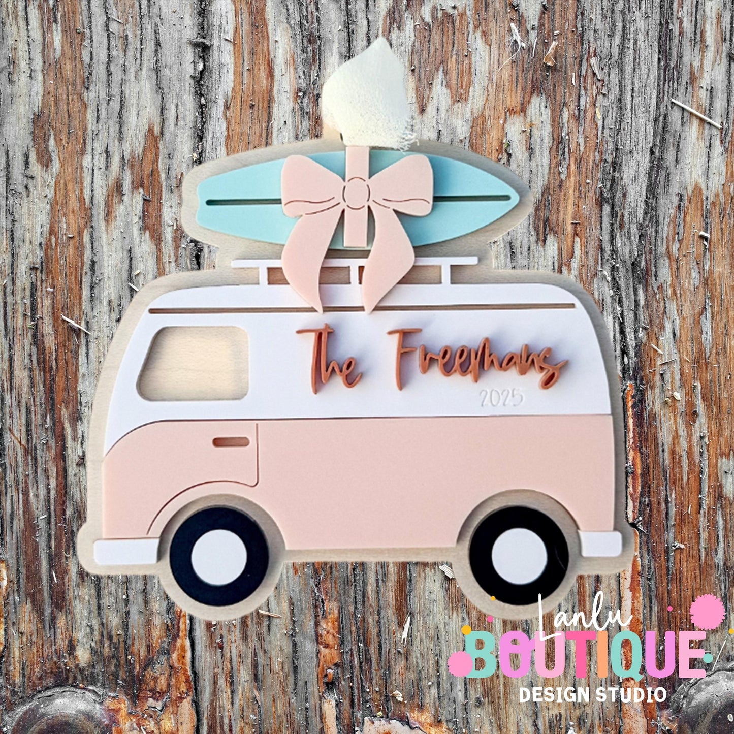 Surf Van Christmas Ornament - Custom Holiday Decoration with Name and Year
