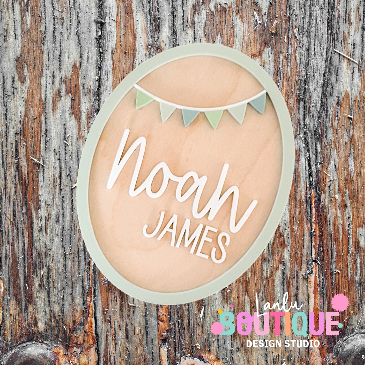 Bow Banner Oval Round Name Sign - Custom Wooden Nursery Wall Decor