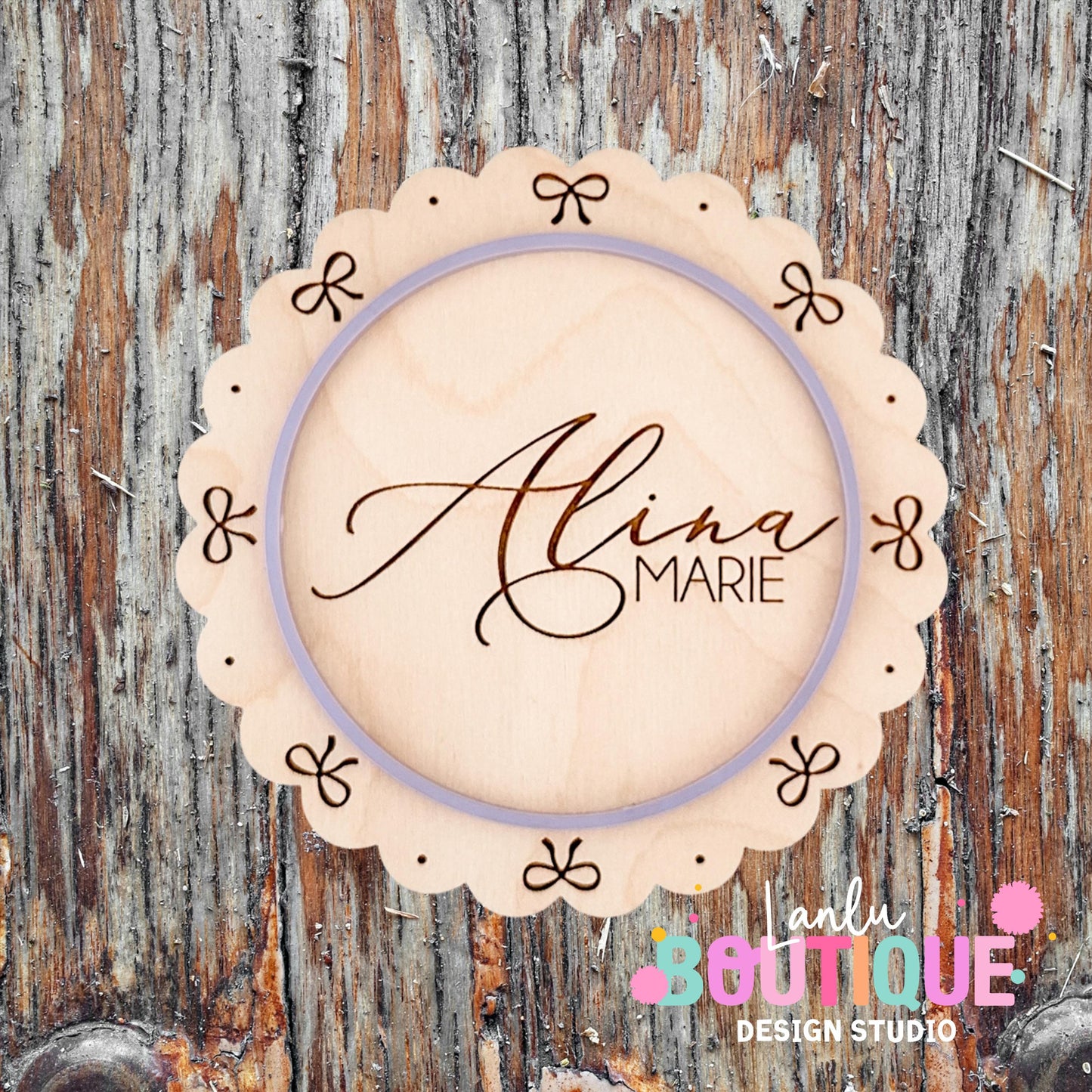 Bow Banner Oval Round Name Sign - Custom Wooden Nursery Wall Decor