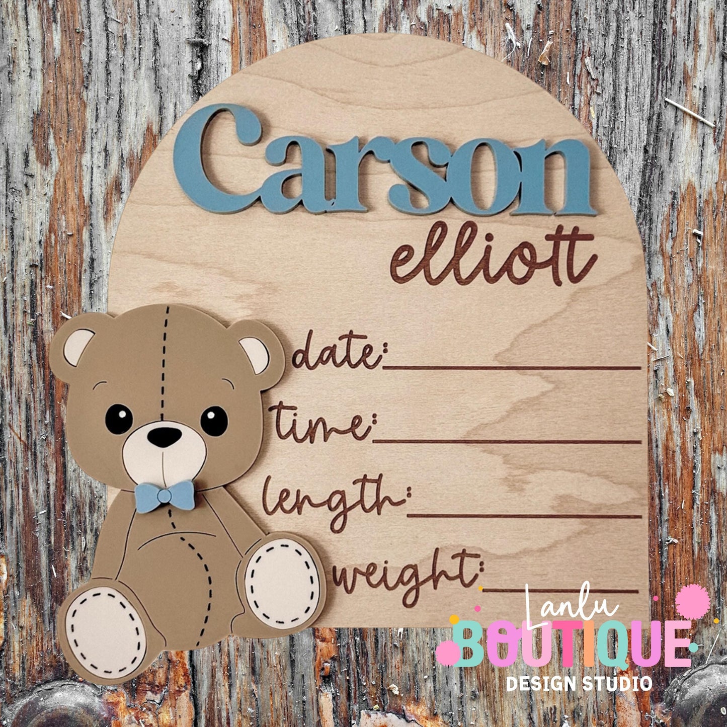 Bear Birth Announcement Plaque with Custom Name and Baby Details
