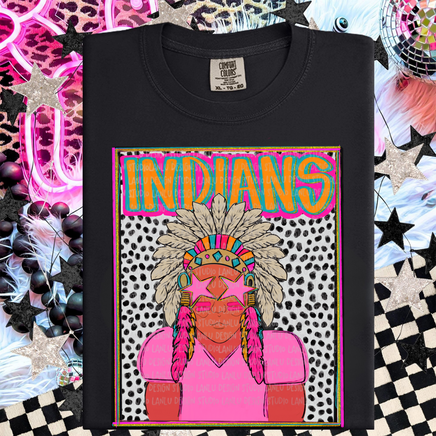 INDIANS HEADDRESS PREPPY MASCOT PORTRAIT TEE | TEAM SPIRIT| GAME DAY (Copy)
