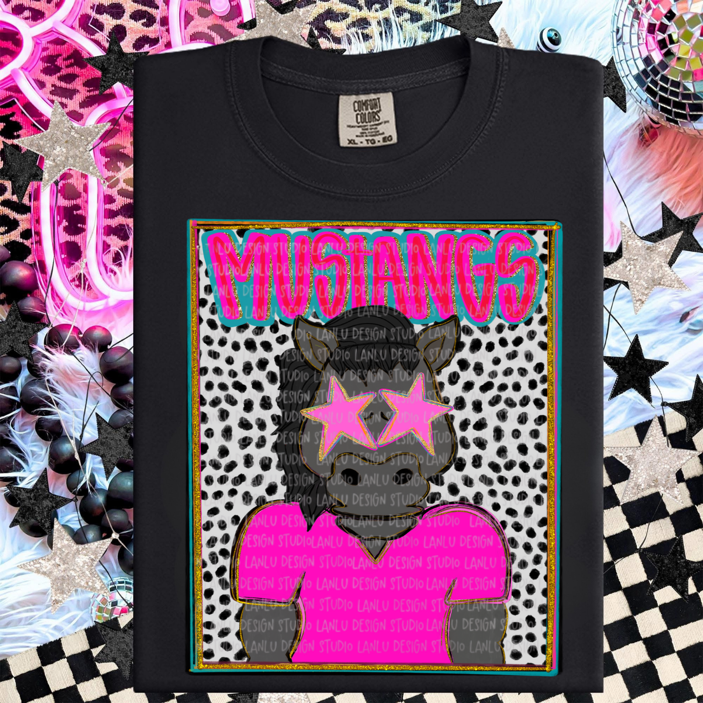 MUSTANGS PREPPY MASCOT PORTRAIT TEE | TEAM SPIRIT| GAME DAY