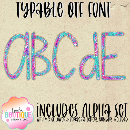 Pink & Turquoise Leopard Glitter OTF Typable Alpha Set